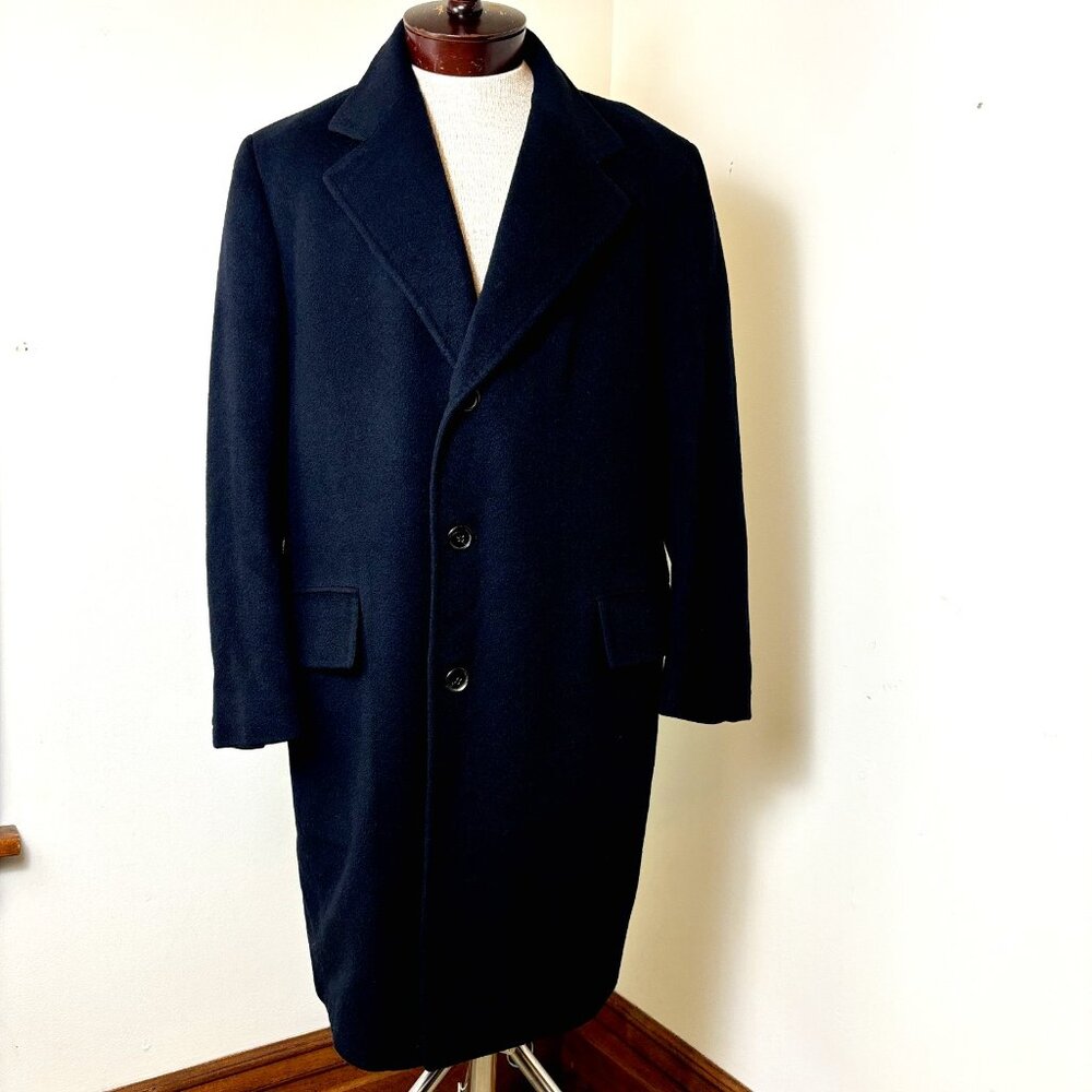 Bespoke Mr. Divine Size 44 Men's Black Pure‎ Cashmere Hand Tailored Overcoat
